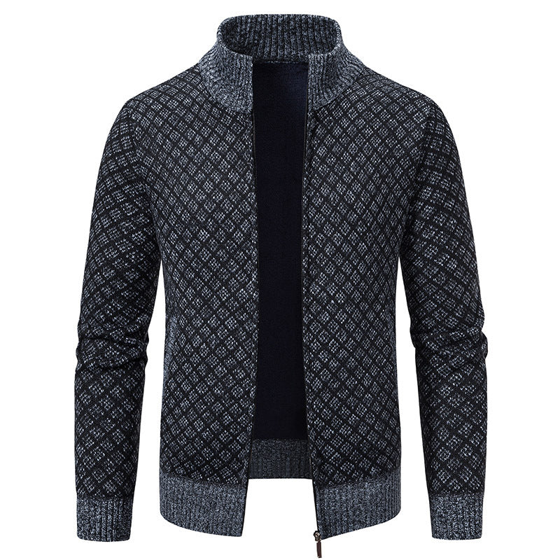 Thickened Plaid Print Jacket Cardigan Fashion Slim Fit Zipper Stand.
