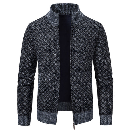 Thickened Plaid Print Jacket Cardigan Fashion Slim Fit Zipper Stand.