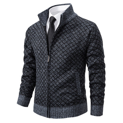 Thickened Plaid Print Jacket Cardigan Fashion Slim Fit Zipper Stand.