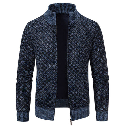 Thickened Plaid Print Jacket Cardigan Fashion Slim Fit Zipper Stand.
