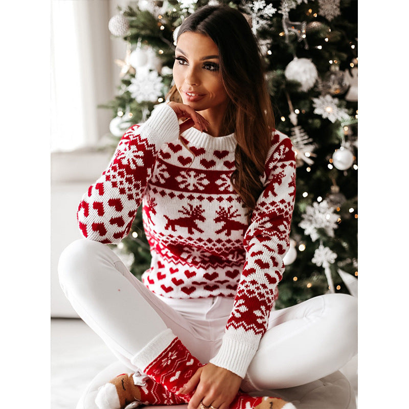 Women's Christmas sweaters, long-sleeved knitted winter sweater.
