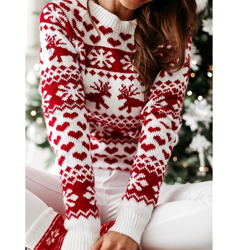 Women's Christmas sweaters, long-sleeved knitted winter sweater.