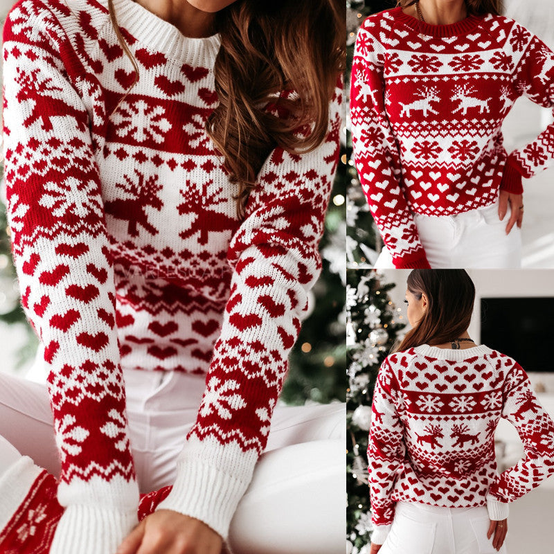Women's Christmas sweaters, long-sleeved knitted winter sweater.