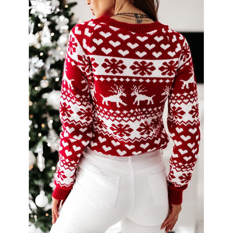 Women's Christmas sweaters, long-sleeved knitted winter sweater.