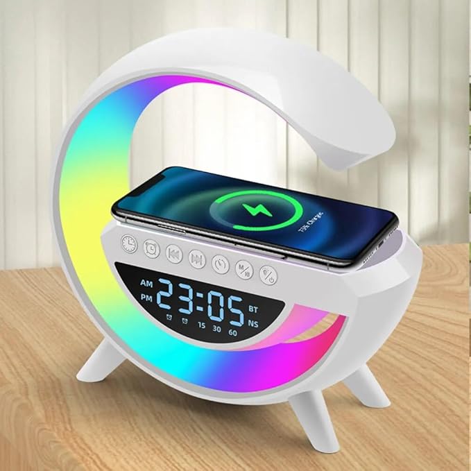 Bluetooth Speaker Colorful Atmosphere Light Wireless Charging Clock.