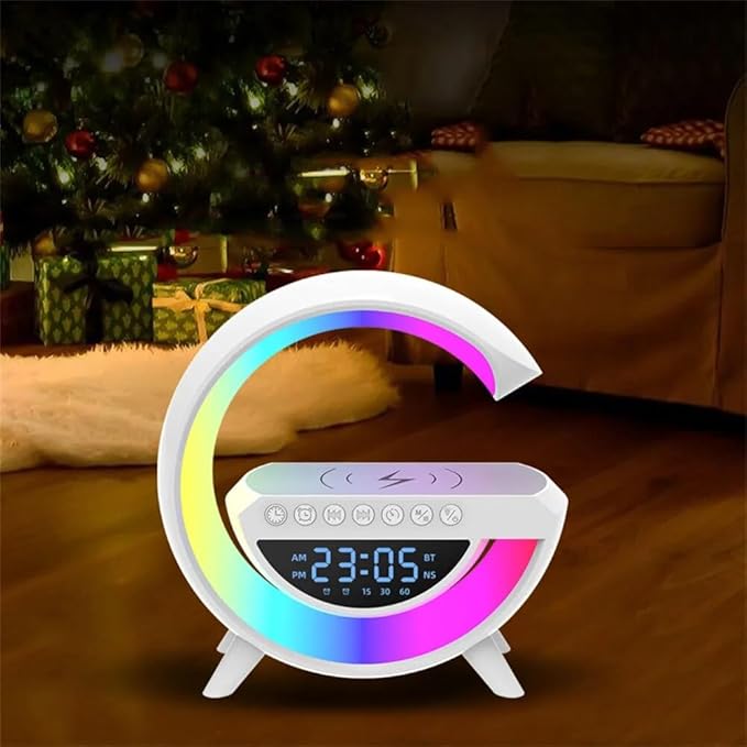 Bluetooth Speaker Colorful Atmosphere Light Wireless Charging Clock.