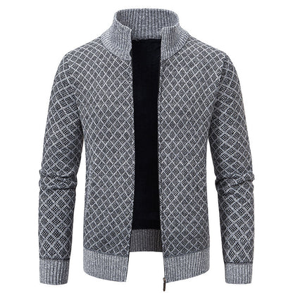 Thickened Plaid Print Jacket Cardigan Fashion Slim Fit Zipper Stand.