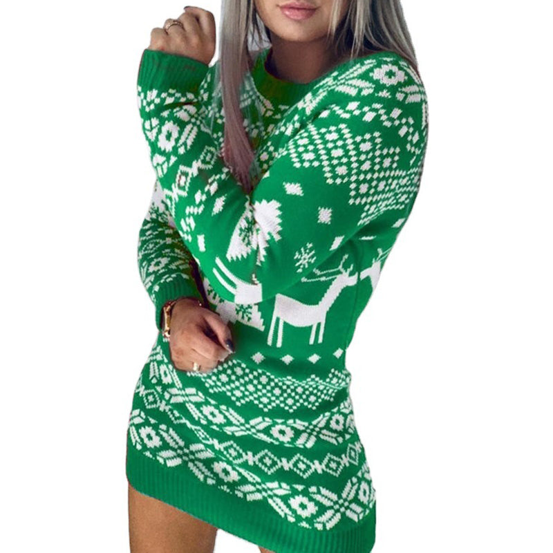 Women's Christmas sweaters, long-sleeved knitted winter sweater.