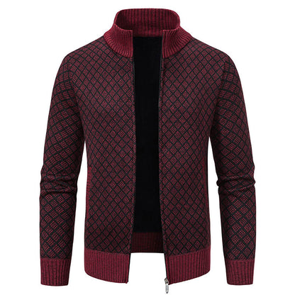 Thickened Plaid Print Jacket Cardigan Fashion Slim Fit Zipper Stand.