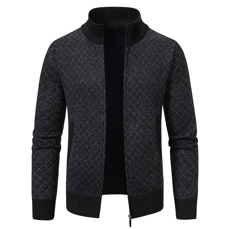 Thickened Plaid Print Jacket Cardigan Fashion Slim Fit Zipper Stand.