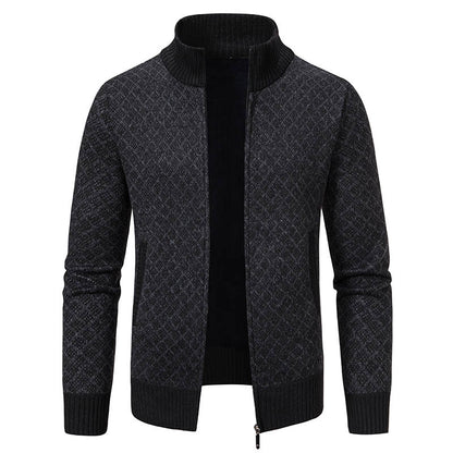 Thickened Plaid Print Jacket Cardigan Fashion Slim Fit Zipper Stand.