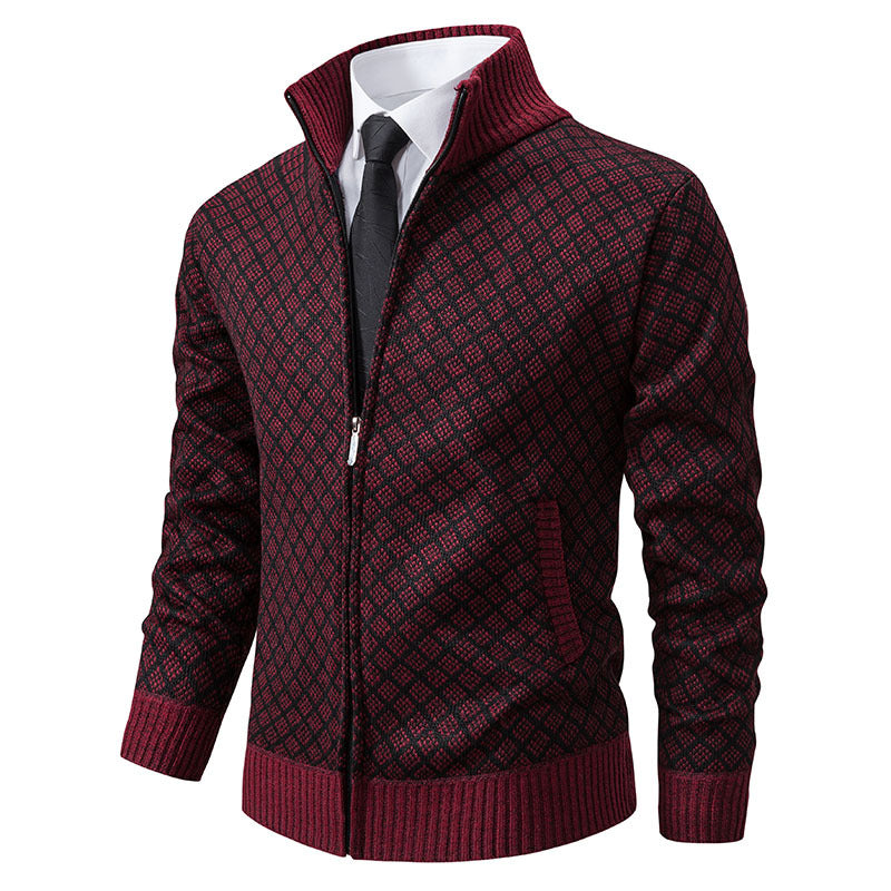 Thickened Plaid Print Jacket Cardigan Fashion Slim Fit Zipper Stand.