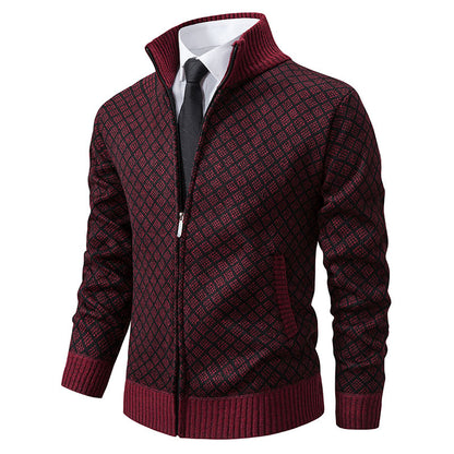 Thickened Plaid Print Jacket Cardigan Fashion Slim Fit Zipper Stand.